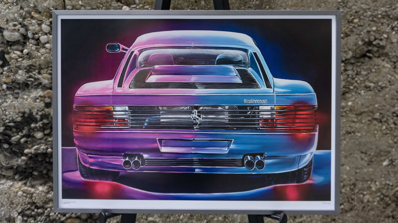 Testarossa at Night - Kunstdruck eines Gemäldes - Limitiert