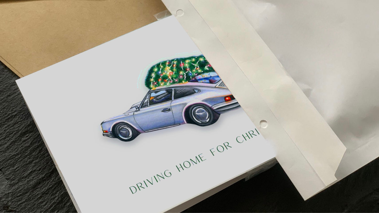 Auto Grußkarte | Oldtimer mit Weihachtsbaum | Klappkarte