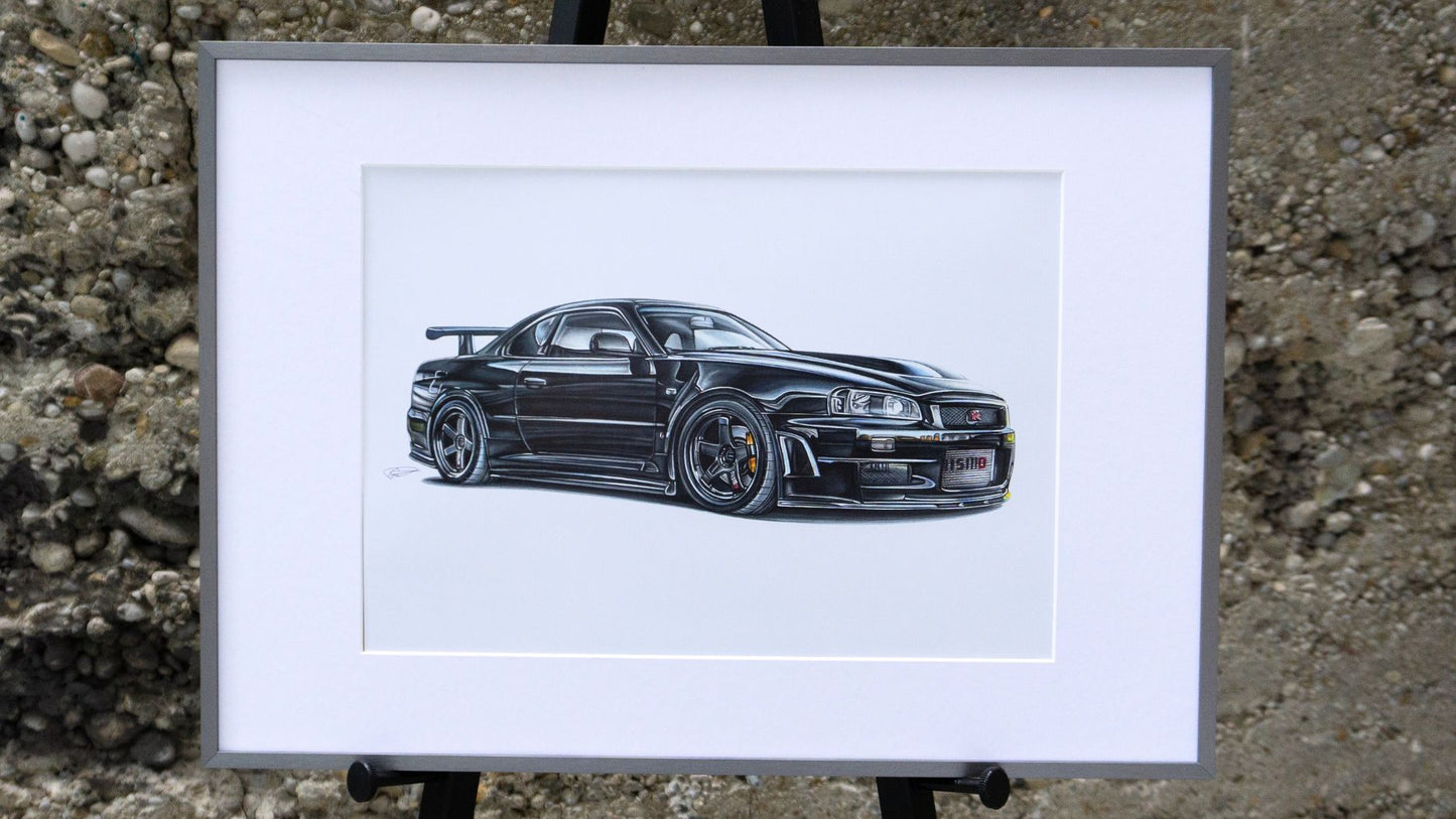 Black Skyline R34- Kunstdruck des Originals