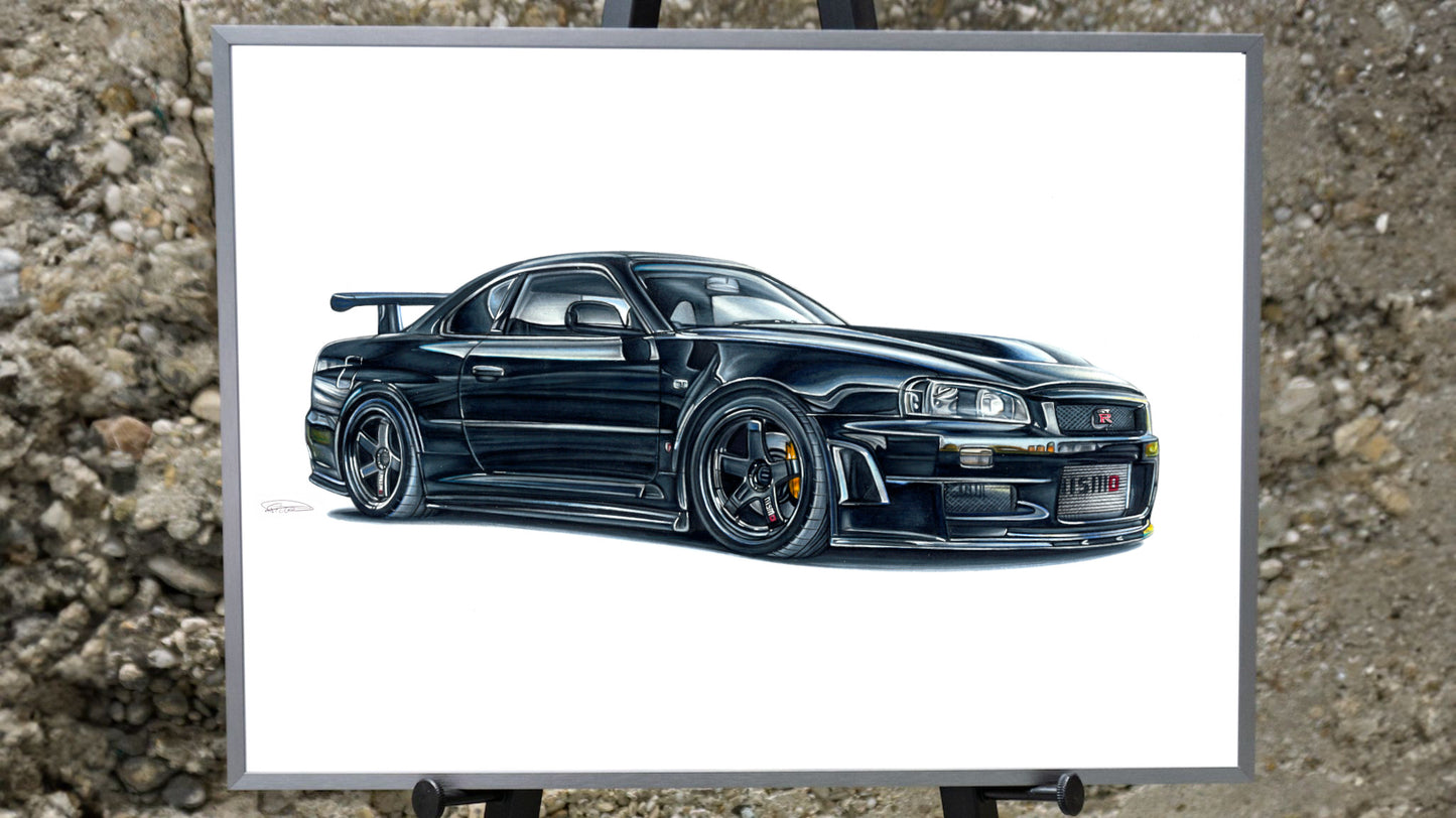 Black Skyline R34- Kunstdruck des Originals